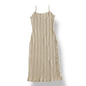 Pretty Little Thing NWT‎ Wave Knit Maxi Dress Womens Size L in Taupe Beachy Boho